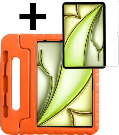 Hoes - Geschikt voor Apple iPad Air (2024/2025/2026) - 13 inch - Met Screenprotector - Kinderhoes Shockproof Bumper - Kidsproof Case - Tablet Hoesje - Kinder Hoesje Cover - Oranje