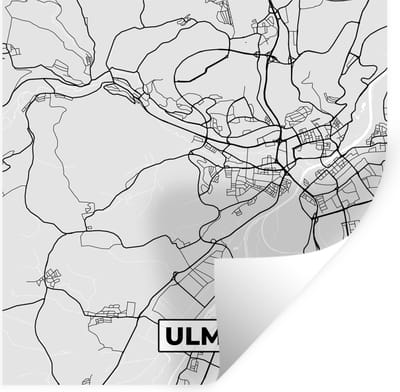 Muurstickers - Sticker Folie - Duitsland - Plattegrond - Kaart - Ulm- Stadskaart - 100x100 cm - Plakfolie - Muurstickers Kinderkamer - Zelfklevend Behang XXL - Zelfklevend behangpapier - Stickerfolie