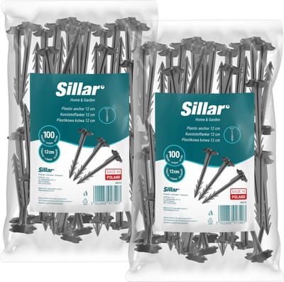 Sillar, grondankers, 12 cm, voor geotextiel, gaas, folie, UV-bestendig, stabiel en duurzaam, PP-kunststof, sterke tuinankers voor het bevestigen van tuinslangen, geotextiel, 200 stuks