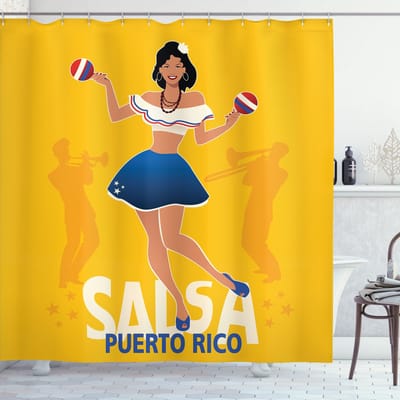 New Bed, Puerto Rico Salsa Danser Maracas Douchegordijn Badkamer Decor Set met Haakjes, 180 cm B 200 cm L