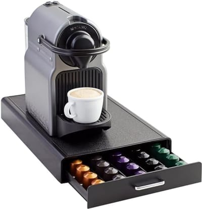 Koffiecapsule Opbergdoos voor 50 Capsules - Zwarte Kunststof Lade met Anti-Slip Onderkant - Geschikt voor Nespresso Originalline Machines - Moderne Organizer voor Keuken of Kantoor