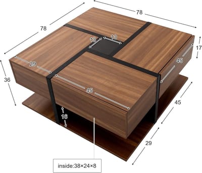Salontafel met laden - Koffietafel vierkant - Woonkamer opbergen - Uniek lijndesign - 78x78x36 cm - Natuurlijk hout