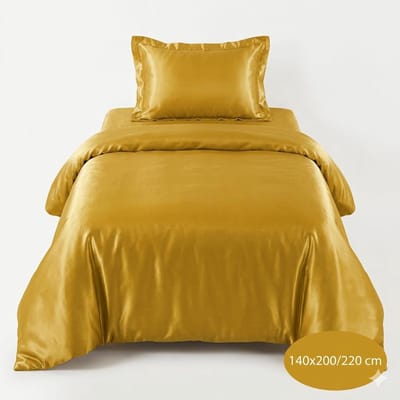 Satijnen Dekbedovertrek - Geel - 140x200/220 - Luxe & Koel - Zacht & Ademend - Incl. Kussensloop