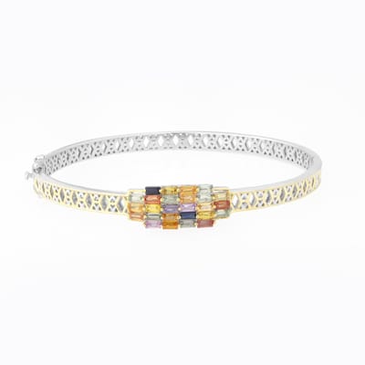 Cavill - Elegante Dames Armband - 925 Sterling Zilver met Palladiumlaag - 4,212 Ct Roze & Regenboog Saffieren Baguette - Madagaskar
