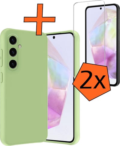 Hoes - Met 2x Screenprotector - Geschikt voor Samsung Galaxy A35 - Sterk & Shockproof - Back Cover - Siliconen Case - Telefoon Hoes - Groen