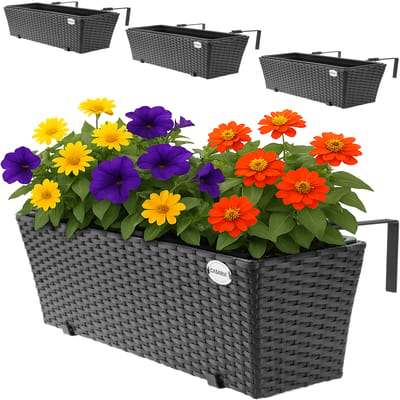 Casaria Polyrattan Balkon Plantenbak - 4 Stuks a 11 Liter - Zwart
