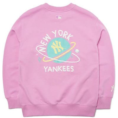 Sweatshirt à col rond et manches longues avec imprimé lettres Planète New York Yankees MLB Unisexe Rose 3AMTL0121-50PKS L white