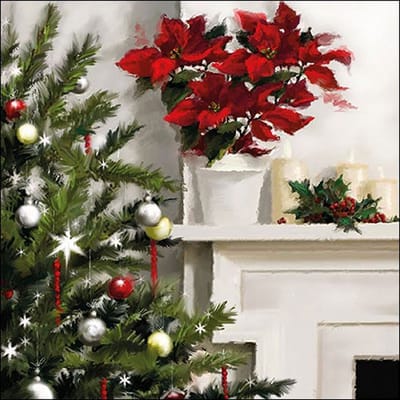 Ambiente - Pointsettia On Chimney - Papieren lunch servetten - 2 pakken - 33x33cm
