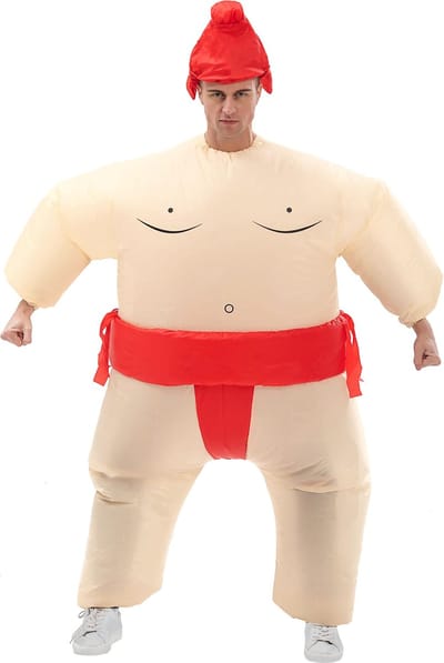 KIMU® Opblaas Kostuum Sumo Worstelaar Rood - Opblaasbaar Pak - Sumopak Mascotte Opblaaspak - Opblaasbare Sumoworstelaar Dames Heren Festival