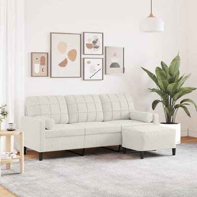 vidaXL - Driezitsbank - met - voetenbank - 180 - cm - fluweel - crèmekleurig