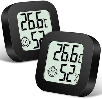 Mini Indoor Thermohygrometer - Digitale Thermohygrometer - Draadloze Thermohygrometer - Voor kinderkamer, woonkamer, kantoor en meer - 2 stuks - Zwart