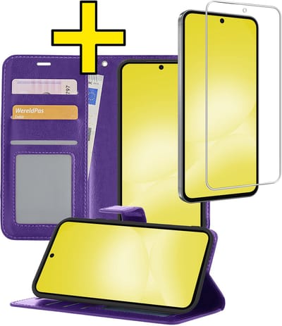 Hoesje - Met Screenprotector - Geschikt voor Samsung Galaxy A56 - Luxe Pasjeshouder - Bookcase Portemonee - Flip Case - Kunstleer Book Case - Flipcase - Book Cover - Walletcase - Portemonneehoes - Telefoonhoesjes - Paars