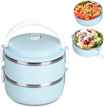 Dailygoods- Lunchbox Thermisch - Dubbellaags - Ronde 304 Roestvrij Stalen Container - Verzegelde Voedselcontainer - Siliconen Afdichtring - Gemakkelijk Schoon te Maken - Thermosfles