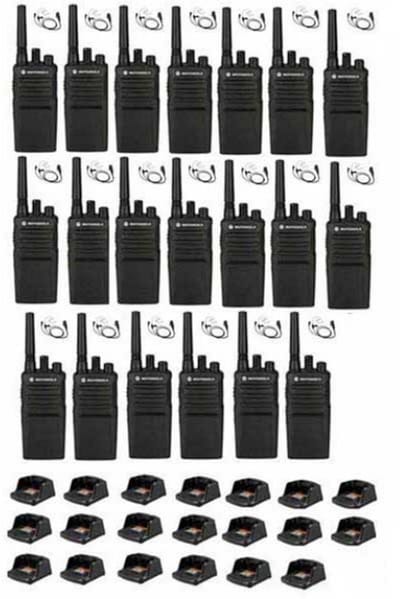 Set van 20 Motorola XT420 UHF IP55 PMR446 Portofoon met laders en beveiliging oortje