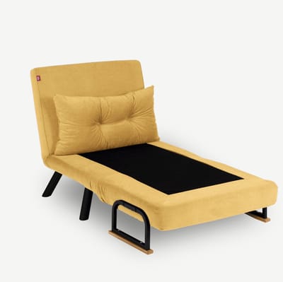 Zetelbed- Eenzits bed bank - Oker Geel - Sando Single - slaapbank 1 persoons - logeerbed - slaapstoel - slaapbank eenpersoons