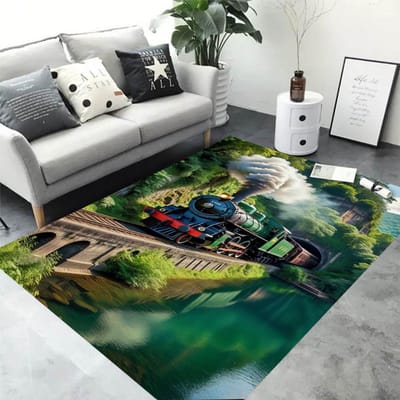 3D Retro Spoorwegbaan Trein Tapijt Vloerkleed voor Huis Woonkamer Slaapkamer Speelkamer Sofa Deurmat Decor, Kindervloerkleed Antislip Vloermat 50X80CM black