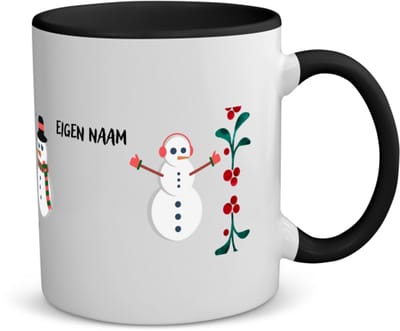 Akyol - kerst sneeuwpoppen met eigen naam koffiemok - theemok - zwart - Kerstmis - kerst beker - winter - kerst - christmas - kerst cadeau - 350 ML inhoud