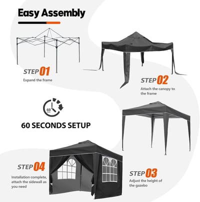 Pop-up Partytent 3x3 Meter – Waterdicht Paviljoen met 4 Afneembare Zijwanden – Stalen Frame – Geschikt voor Tuin, Camping, Feesten en BBQ's – Grijs