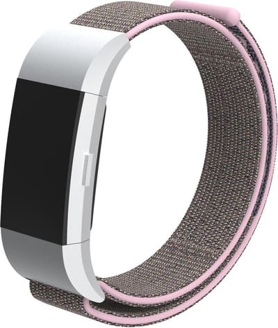 Nylon Smartwatch bandje - Geschikt voor Fitbit Charge 2 nylon bandje - pink sand - Strap-it Horlogeband / Polsband / Armband
