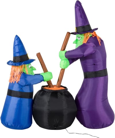 Opblaasbare Heks - Tuindecoratie Halloween - Feestelijke Aankleding - Met LED Verlichting - 180 cm Hoog - Multicolor