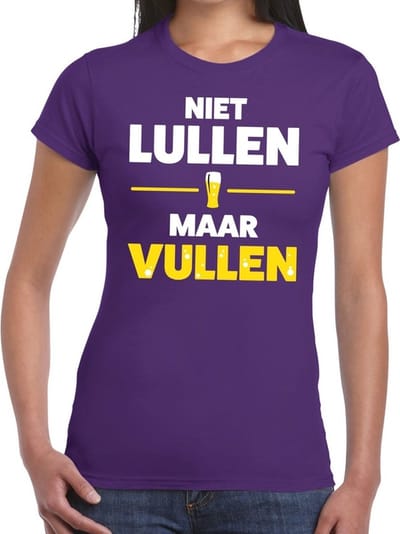 Niet lullen maar vullen tekst t-shirt paars dames - dames shirt Niet lullen maar vullen S