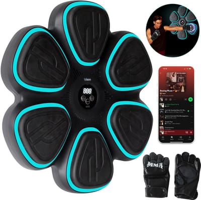 Wikoo® Music Boxing Machine - Boksmachine met Muziek - Boxmachine voor Kinderen & Volwassenen - 9 Snelheden & LED - Cardio Boksen op Muziek - Box bal met Bokshandschoenen - Boksbal & Bokszak - Fitness & Afvallen