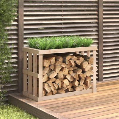 Houtrek met Plantenbak - Stapel Hulp - Buiten Opslag - Massief Grenenhout - 108 x 52 x 74 cm - Bruin