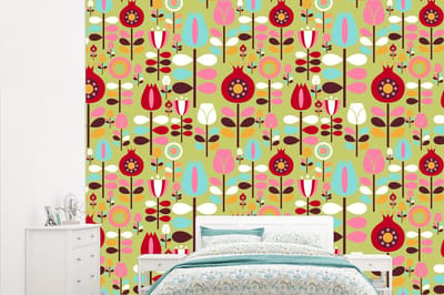 Behang - Fotobehang Patronen - Bloemen - Kleuren - Breedte 315 cm x hoogte 260 cm