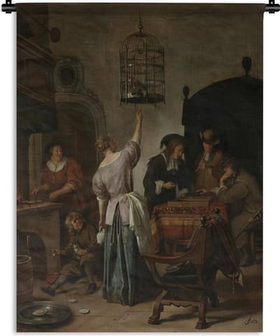 Wandkleed Jan Steen - De papegaaiekooi - Schilderij van Jan Steen Wandkleed katoen 60x80 cm - Wandtapijt met foto