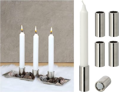 Set van 2 kaarsenhouders zilver 2,5x5cm kerstdecoratie kaarsenhouder magneet metaal Adventskrans scandinavisch chic tafelkaarsen kaarsenhouder kaarsenstoker kaarsenbord decoratieve schaal kerst