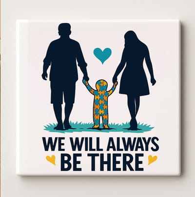 We Will Always Be There Decoratieve Tegel 15x15 cm – Autisme Bewustzijn Familie Ontwerp – Betekenisvolle Wand- & Woondecoratie Cadeau