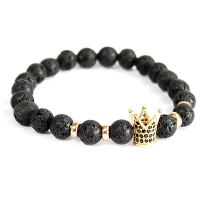 Gouden kroon / lavasteen - edelsteen armband