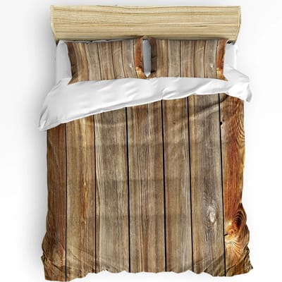 Houten Plaat Retro Stijl Beddengoed Set met Kussenhoes Dekbedovertrek Home Textiel Dekbedhoes Jongen Kind Tiener Meisje 3 Delen AU Single(140x210cm)