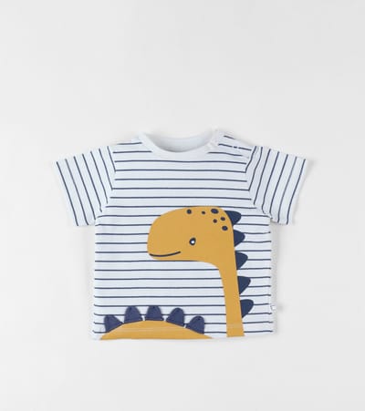 Noukie's - T shirt korte mouwen - Ecru - Streepje - Dino - 18 maand 86