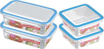 4x Voorraad/vershoudbakjes 1,5 en 1 liter transparant/blauw plastic/kunststof - Kiev - Luchtdicht/hermetisch afgesloten vershouddoos bakje - Mealprep - Maaltijden bewaren