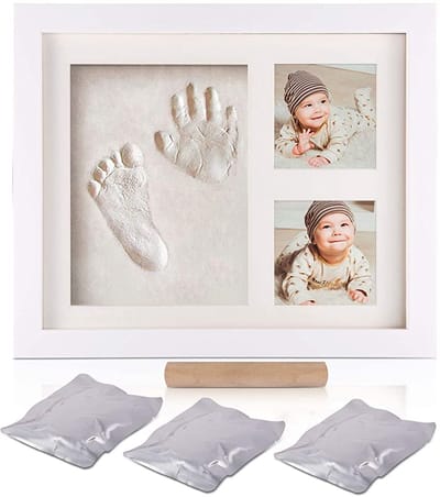 Fotolijstje met inktkussentje met huisdierpootafdruk als aandenken - DIY cadeau fotolijstje - Fotolijstje met hand- en voetafdrukjes van een pasgeboren baby - Wit