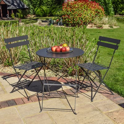 BPS Deluxe Tuin Bistroset - Antraciet - Ronde tafel - Poedergecoat staal - Eenvoudig op te bergen