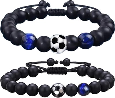 Gevlochten voetbalarmbanden van natuurstenen, tijgeroog en parels voor sportieve gelegenheden en dagelijks gebruik