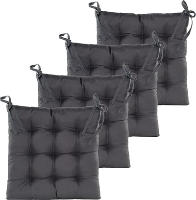 Anna's collection Stoelkussen gewatteerd - 4x - antraciet - 38 x 38 cm - binnen/buiten