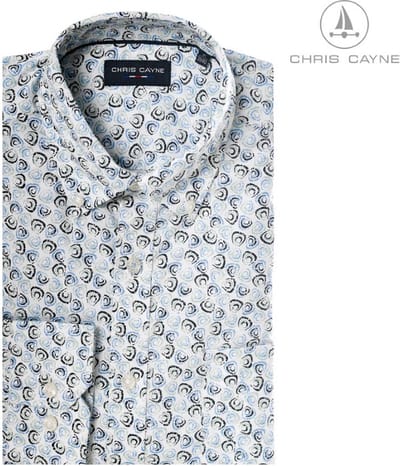 Chris Cayne heren overhemd - blouse heren - 1185 - wit/blauw/antraciet print - korte mouwen - maat M
