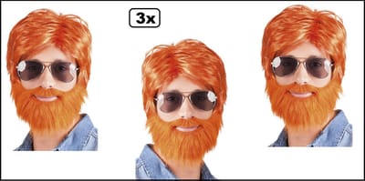 3x Pruik met baard Becker oranje - Festival thema feest verjaardag party carnaval Oktoberfest