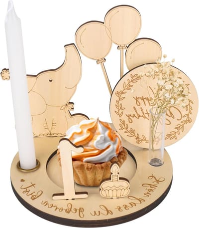 Houten Verjaardagskrans DIY Versiering met Gegraveerde Jaarcijfers 0-9 voor Baby's en Kinderen, Persoonlijke Verjaardagsdecoratie en Feestaccessoires