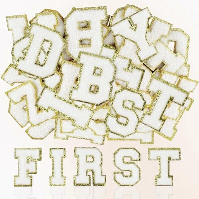 NTH products- Letterpatches 26 Stuks - Plakletters - Zelfklevend - Textielstickers - Driedimensionaal Design - Gouden Glittervlokken