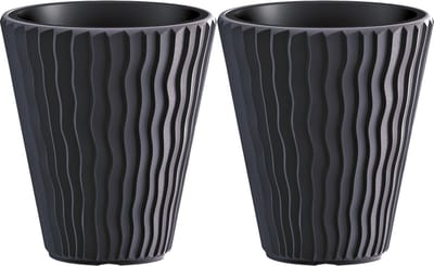 Prosperplast Plantenpot/bloempot Sand Waves - 2x - buiten/binnen - kunststof - antraciet - D30 x H33 cm - met binnenpot