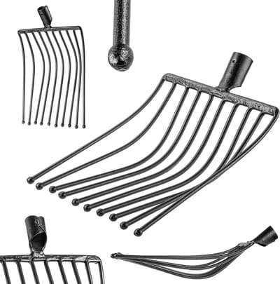 KADAX Aardappelvork zonder steel, raapvork van robuust staal, steenvork, aardappelvork, steenvork, draadvork, spatvork, hooivork, grafvork (zwart 10 tanden)