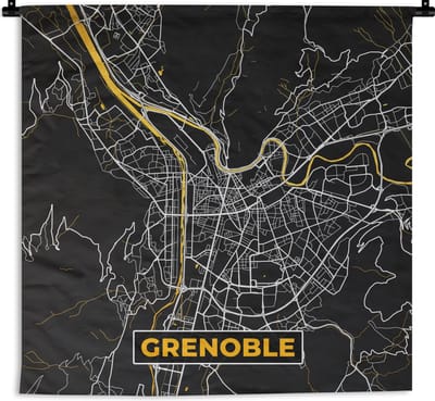 Wandkleed - Wanddoek - Grenoble – Plattegrond – Frankrijk – Kaart – Stadskaart - 180x180 cm - Wandtapijt