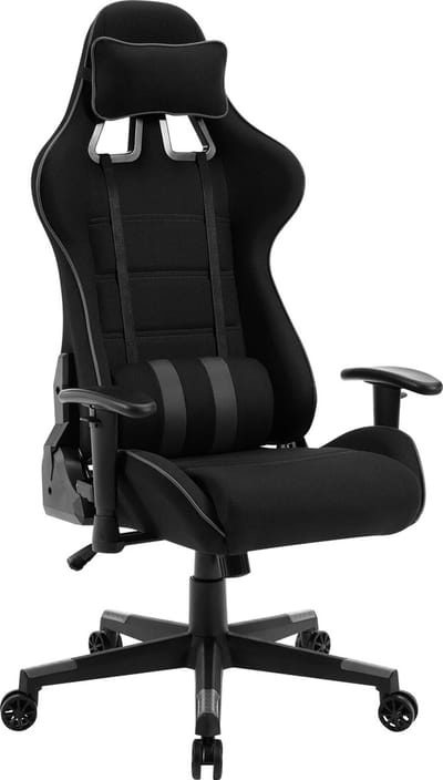 BukkitBow - Gaming Stoel Stof/Fabric - met Rug/Nekkussen - Verstelbaar in hoogte en diepte - Grijs