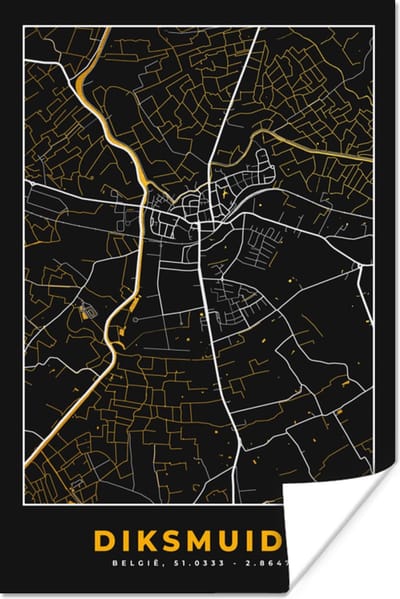 Poster Stadskaart - Plattegrond - Diksmuide - Goud - Kaart - 120x180 cm XXL