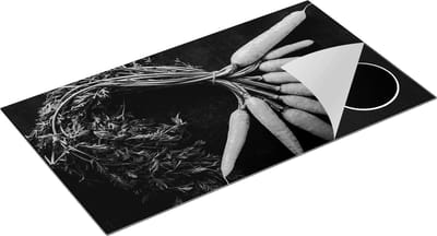 Chefcare Inductie Beschermer Wortels op Zwarte Marmer - Zwart Wit - 95x50 cm - Afdekplaat Inductie - Kookplaat Beschermer - Inductie Mat