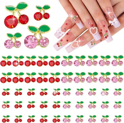 50 stuks 3D-kersen nagelbedels roze + rood glanzende fruit luxe edelstenen voor nageldesign nagelkunstset